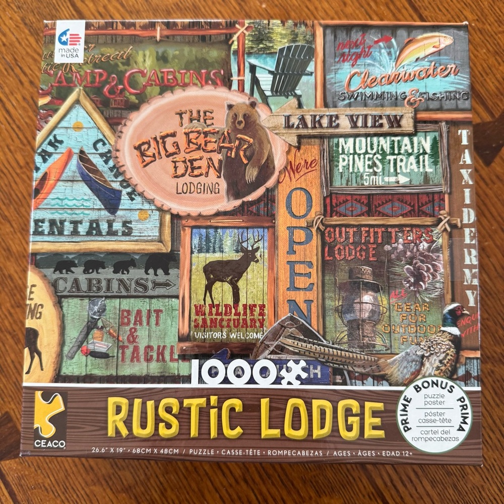 Ceaco "Rustic Lodge" 1000 piece puzzle - complete! Lakes fishing camping cabin